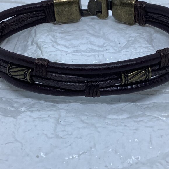 Leather Bracelet Unisex Fabric Leather Bangle Wrap Wristband Rope Brown - Picture 3 of 6